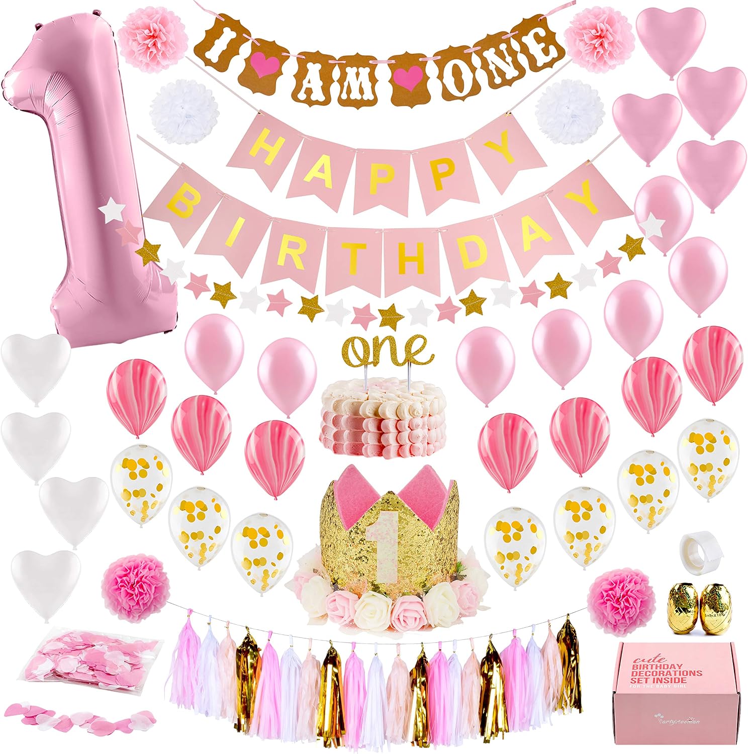 1st Birthday Girl Decorations WITH Birthday Crown- Baby First Birthday ...