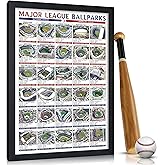 Guwinexi MLB Baseball Stadium Map Tracker - 30 Ballparks Wishlist Poster with Premium Solid Wood Frame,12"X16"Baseball Decor Gift for Fans, Bedroom/Office Decor