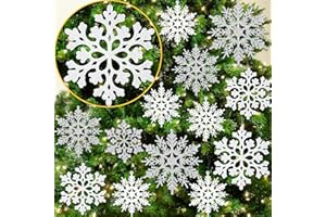 KOCKUU White and Silver Christmas Snowflake Ornaments- 36Pcs Plastic Glitter Hanging Snow Flakes for Christmas Tree Decorations Winter Wonderland Frozen Birthday Party Holiday Home Decor Craft Snowflakes