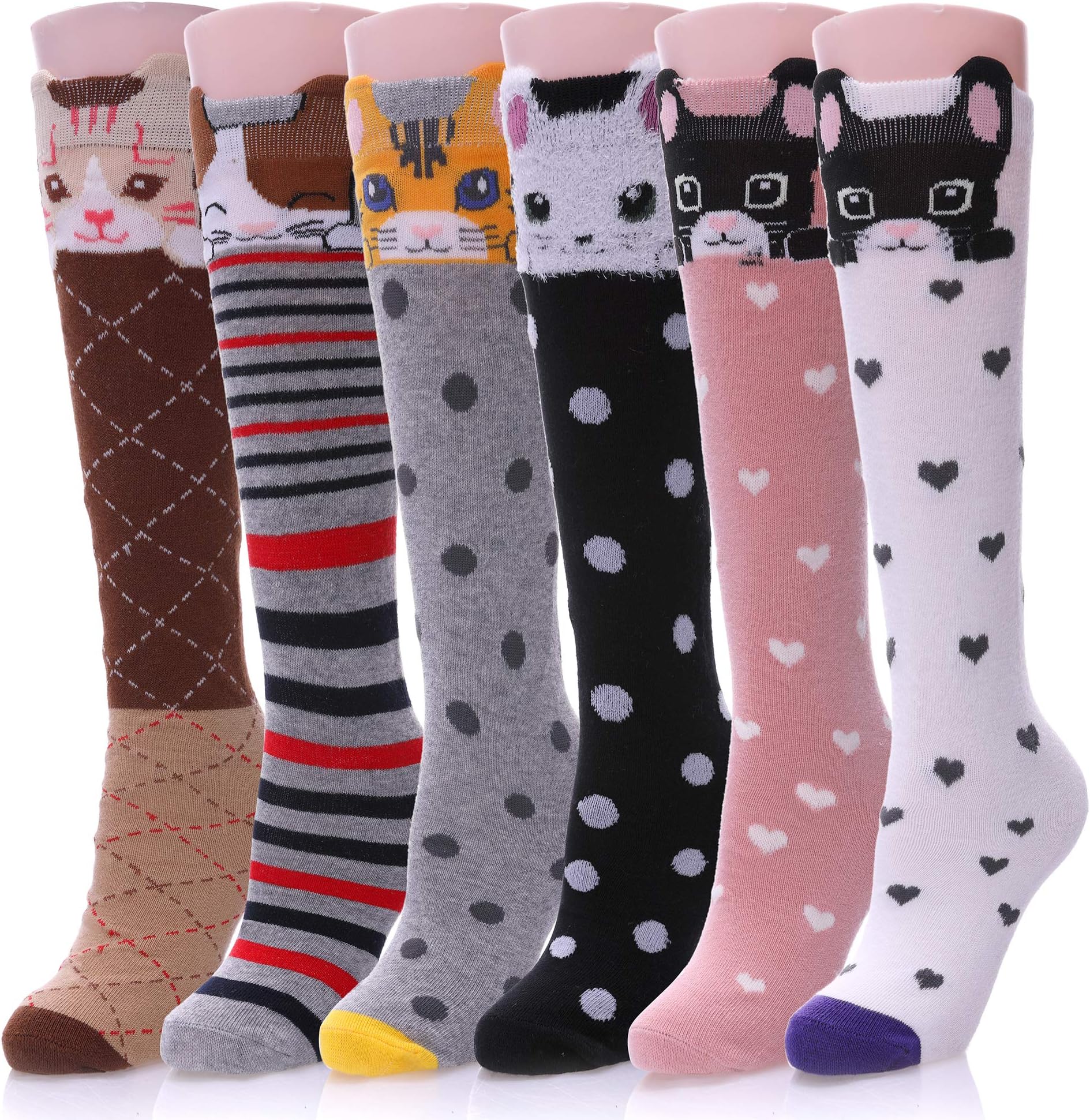MIUBEAR 6 Pack Girls Novelty Cute Animal Pattern Knee High Socks 3-12 Year Old Gift Idea