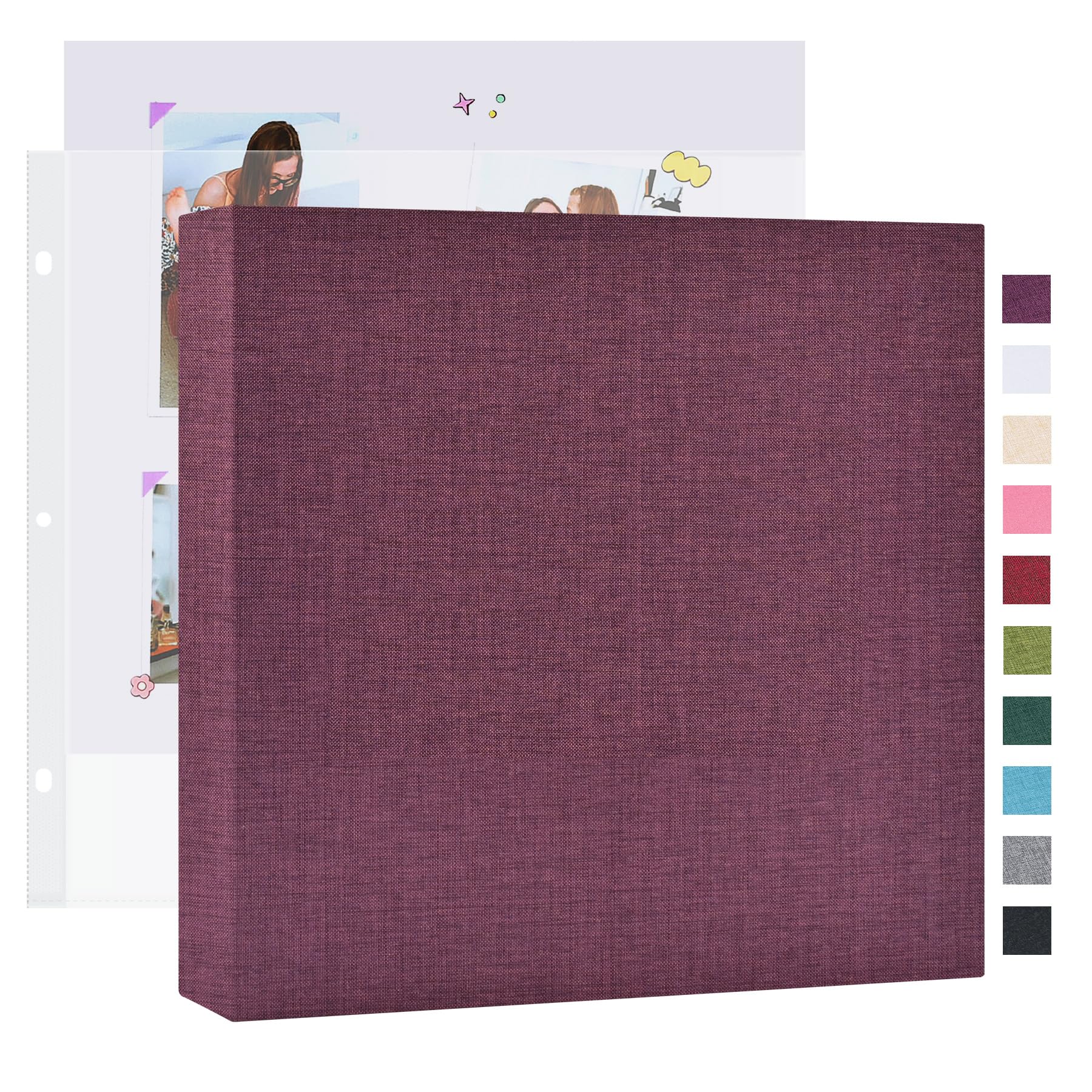 Photo 1 of Mublalbum 10x10 Inch Large 3 Ring DIY Scrapbook Photo Album with 20 Plastic Sleeves 40 Pages Linen Cover Folder Binder for Baby Travel Wedding Anniversary and DIY Projects (Purple)