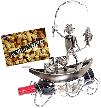 Brubaker Flaschenhalter Fischer in Einem Boot Metall Skulptur Geschenk mit Geschenkkarte