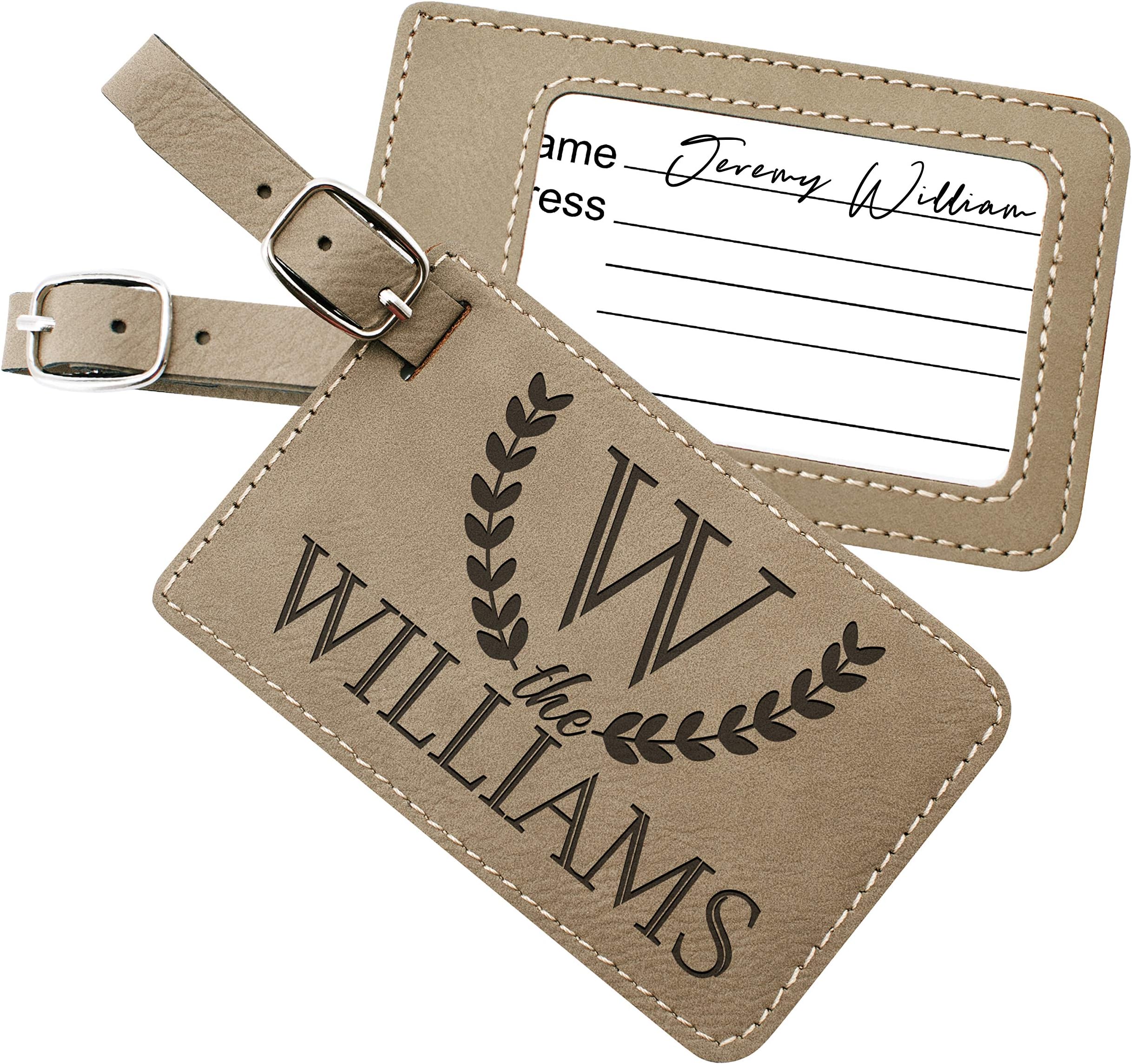Personalized Leather Luggage Tags Gifts with Engraved Design and Name - Traveler Gifts for Women, Men, Kids - Custom Suitcase Tag for Honeymoon - Christmas Gifts for Travelers #1