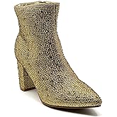 Women Rhinestone Block Chunky Heel Ankle Bootie Iceberg 12 By Forever shoes Gold Size 8.5