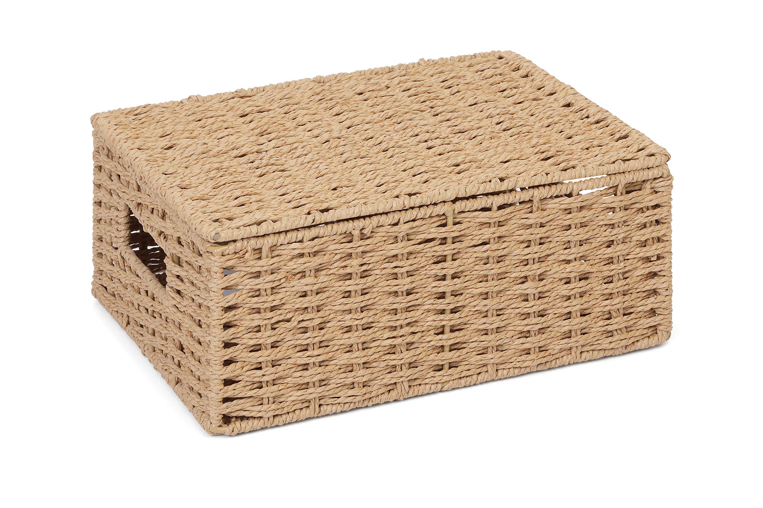 Arpan Natural Paper Rope Storage Basket Box With Lid (Medium)