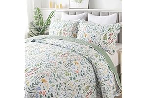 HoneiLife Floral Quilt King Size - 3 Pieces Microfiber Quilt Sets Lightweight Bedspreads Wildflower Coverlets Retro Bed Cover King Quilt Bedding Set All Season Quilts