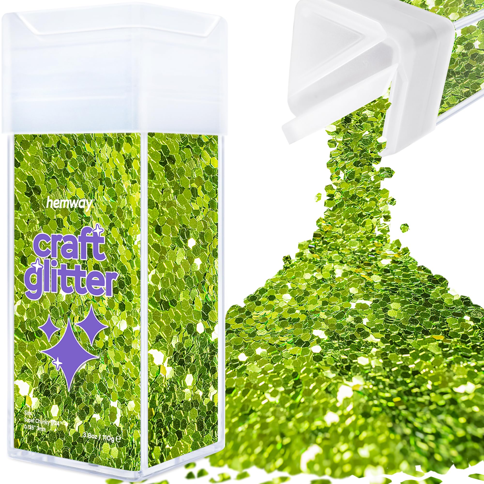 Hemway Glitter Shaker Lime Green 110g Super Chunky, Craft Glitter Shaker for Resin & Epoxy Crafts, Christmas Art Supplies, Nail, Body, Face, Eye, Festival, Crafting, Slime, Sparkle