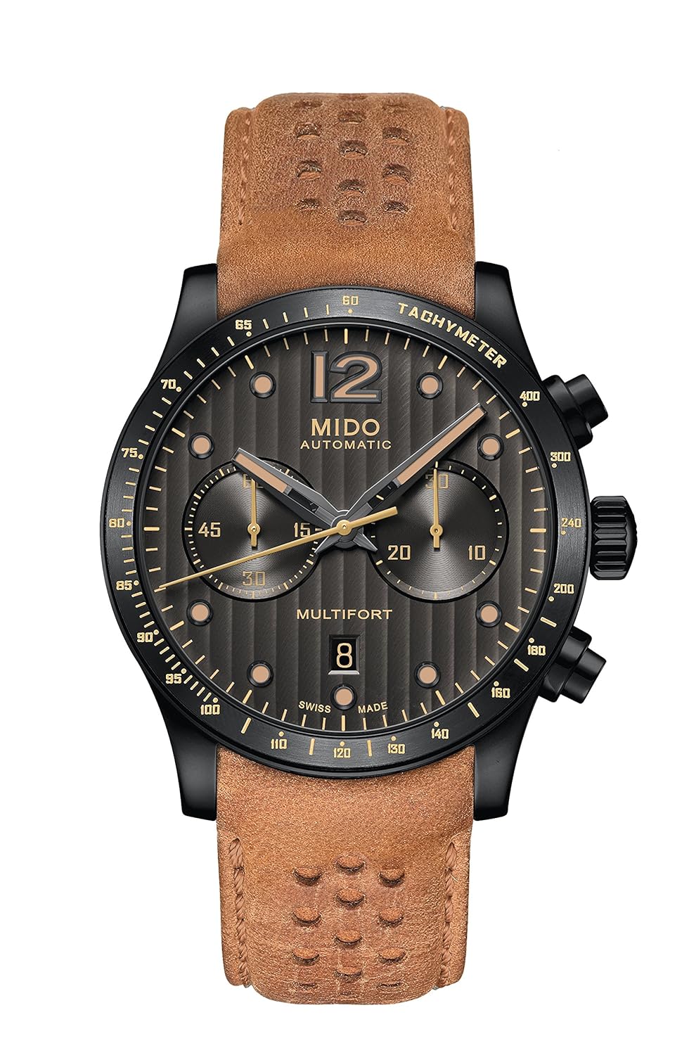 Mido Men's Multifort 44mm Brown Leather Band IP Steel Case Automatic