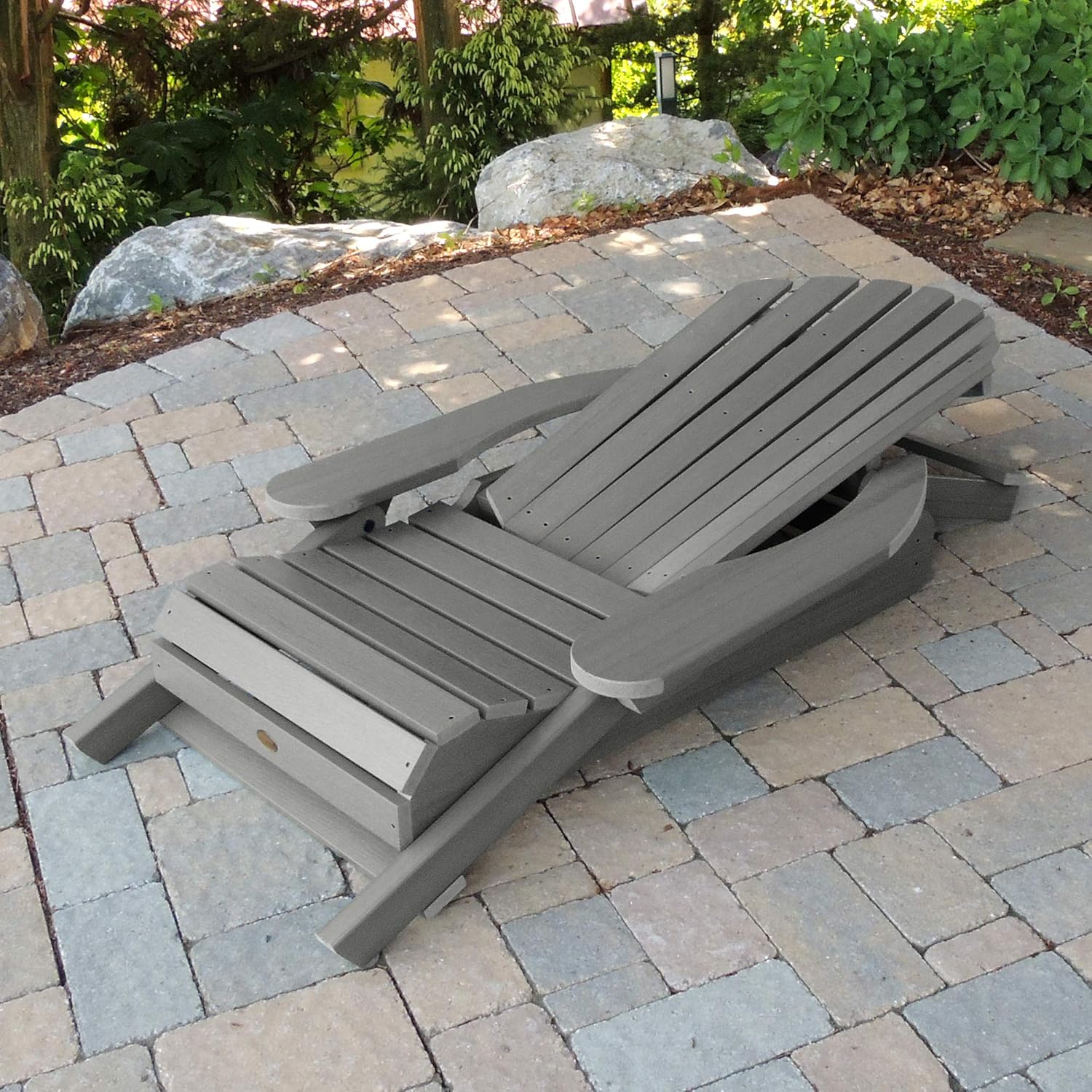 Highwood AD-CHL1-CGE Hamilton Folding and Reclining Adirondack Chair, Adult Size, Coastal Teak : Garden & Outdoor