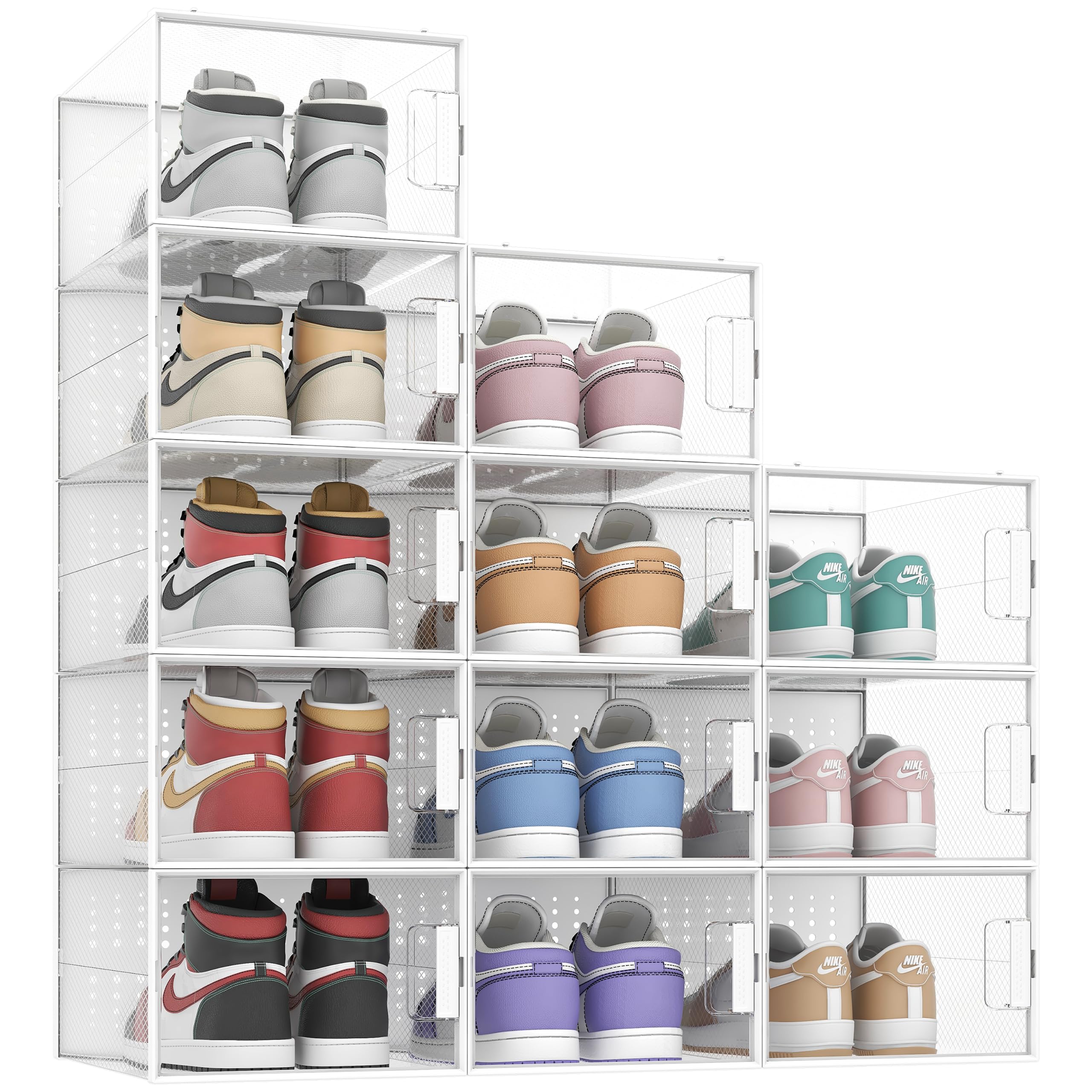 Photo 1 of **MISSING PARTS/PIECES** Pinkpum XXL Large Shoe Organizer Storage Boxes for Closet, Fit for Size 14, Clear Plastic Stackable Sneaker Storage Containers Bins with Lids, Clear Shoe Display Case Containers, White, 12 Pack
