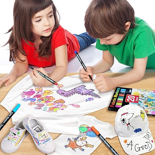 Fabric Markers Permanent for Clothes, 20 Colors Fabric Pens