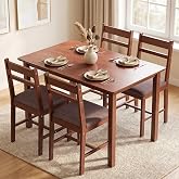 HOMCOM 5-Piece Solid Wood Dining Table Set for 4, Light Brown and Brown | Farmhouse Kitchen Table, Upholstered Chairs, Small Space, Dining Room, Breakfast Nook