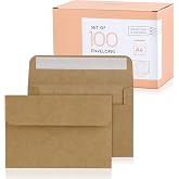 Sweetzer&amp;Orange A4 Brown Self Seal Envelopes, 100 Pack, 4x6 Inches (4.25 x 6.25 in.), Kraft 150gsm, Blank Envelopes for Invitations, Wedding, and Mailing