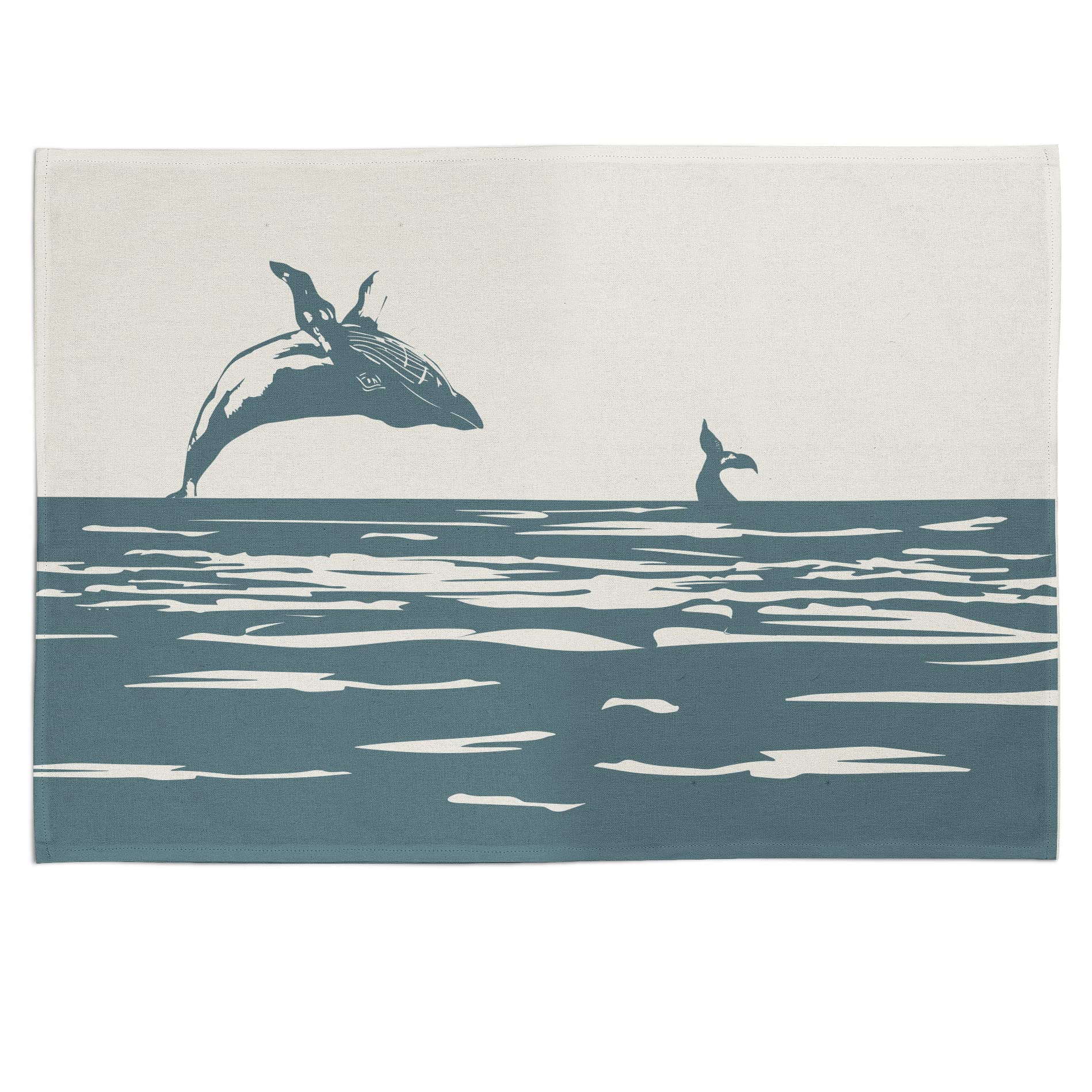 M & G Mustard & Gray Breaching Humpback Whale Cotton Tea Towel - Printed in the UK