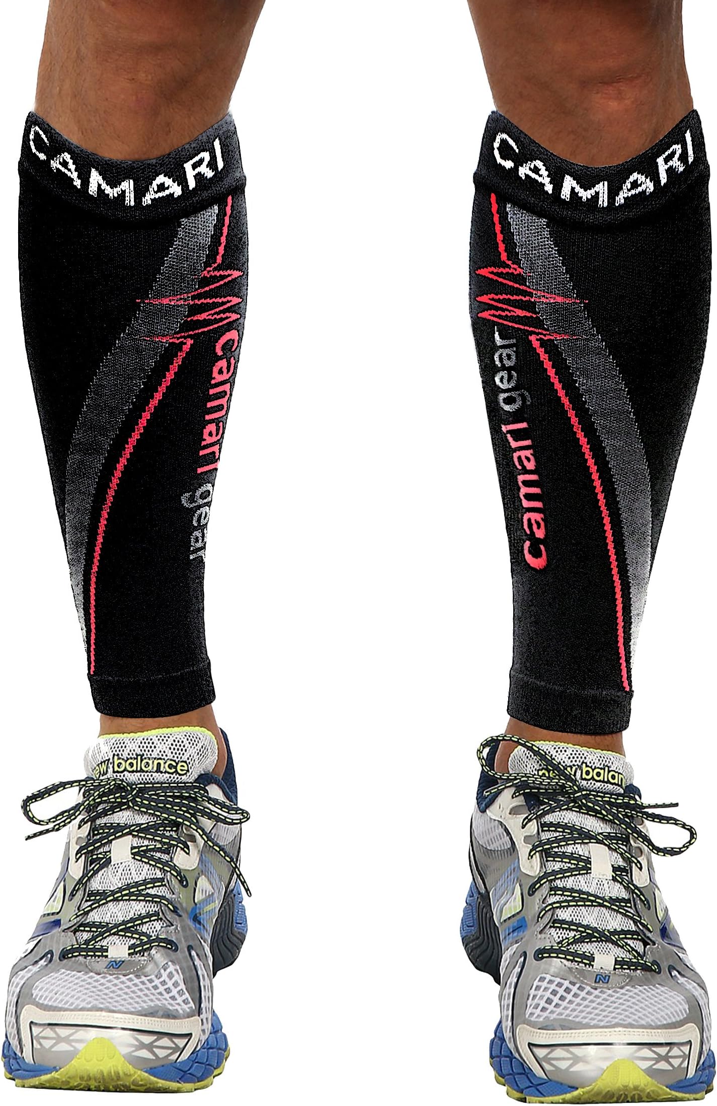 Camari Gear Compression Sleeve (1 PAIR) - For Shin Splints, Calf Strains, Sports Recovery - Leg Socks For Men and Women - Black - Calf Guard for Running, Marathon, Rugby, Walking, Tennis, Golf, Cycling, Maternity, Travel, Nurses, Flight, Gym, Work