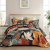 Tyrot 3 Piece Black Boho Floral Full/Queen Quilt Sets Reversible Farmhouse Botanical Lightweight Bedspread Coverlet with 2 Shams Butterfly Microfiber Bedding Quilts Set for All Season, 90''x96''