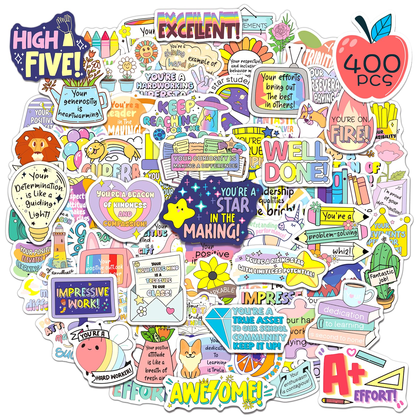 400 PCS Motivational Stickers for Kids, Positive Affirmation Stickers for Students Reward Encouraging Stickers for Teens, Inspirational Achievement Stickers Classroom Prizes