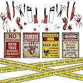 Vlipoeasn Halloween Caution Tape Roll 30 Feet with Warning Signs, PVC Banners, Handprint Stickers, Halloween Zombie Party Decorations Indoor Outdoor Yard Signs, Beware Danger Haunted House Decor