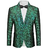 YND Men's Floral Tuxedo Jacket, French Suit Blazer, Slim Fit with Bow Tie for Wedding, Prom, Dinner
