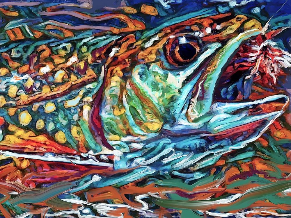 Brook Trout Wall Art Print, Modern Colorful Fly Fishing