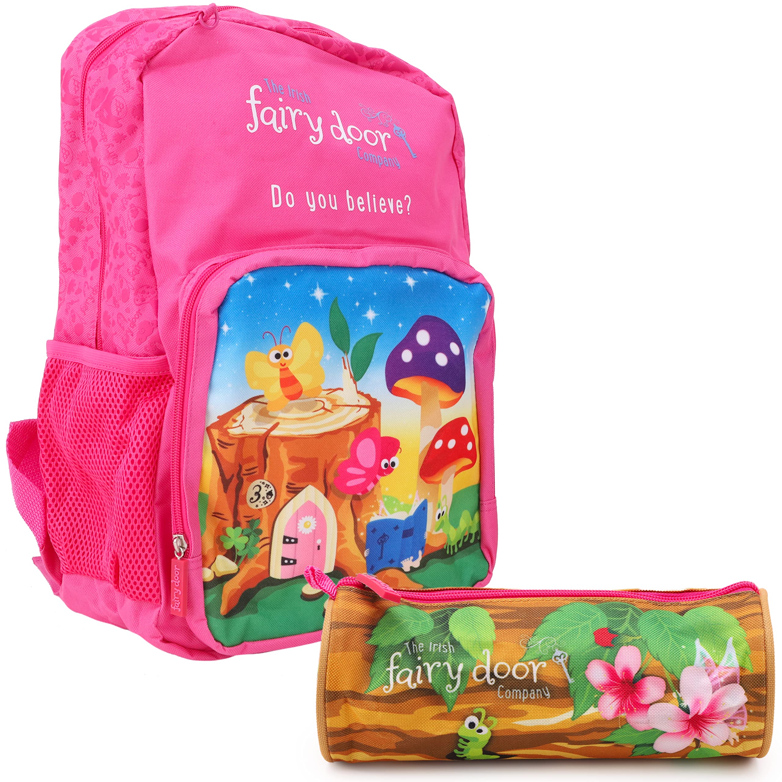 Irish Fairy Door Comany Pink Backpack & Matching Pencil Case - Childrens Back to School Supplies