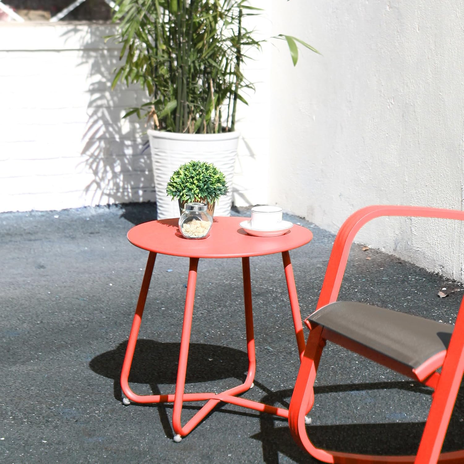 Grand Patio Steel Patio Side Table, Weather Resistant Outdoor Round End Table, Red : Garden & Outdoor