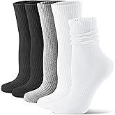 CS CELERSPORT Crew Socks for Women, 5 Pack Retro Cotton Casual Cushioned Slouchy Socks