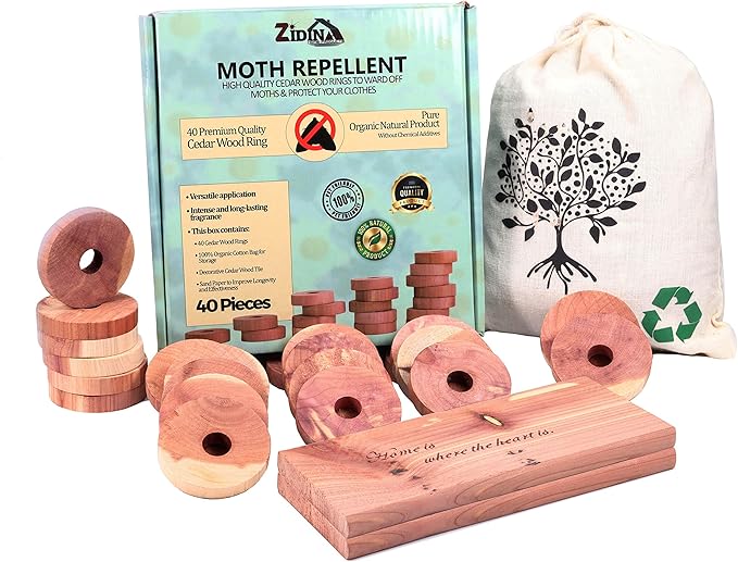 Cedar Wood Moth Repellent for Wardrobe Storage by Zidina 40x Premium