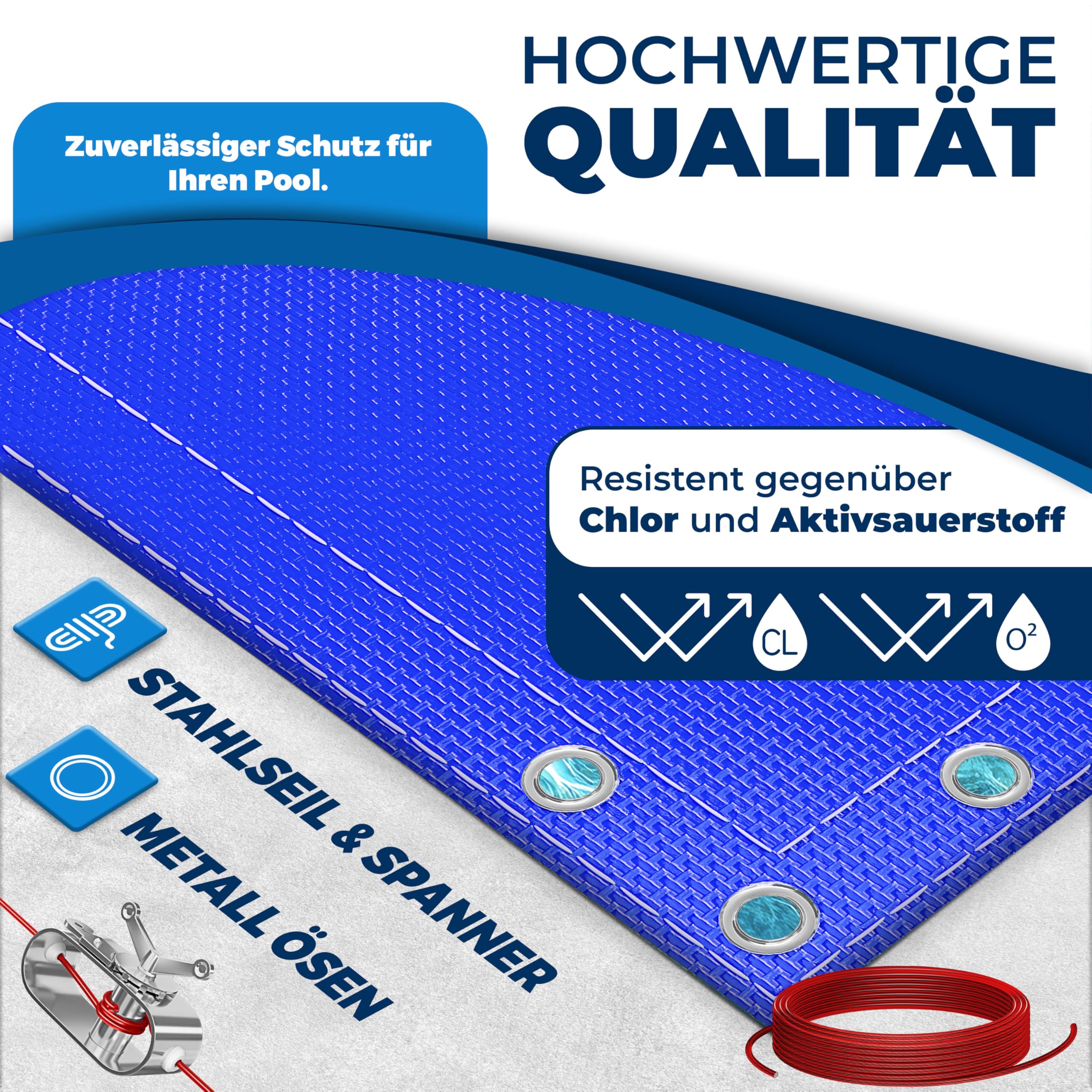 KESSER® Solar Poolabdeckung Pool Abdeckplane Rechteckig 304x210cm Poolplane 200g/m² PE Material Inkl. Stahlseil + Seilspanner mit Ösen Solarplane Abdeckung UV-resistent, Wetterfest für Sommer & Winter 3