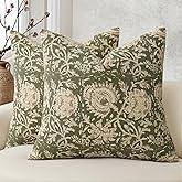 DKwizme Vintage Floral Print Throw Pillow Covers 20x20 Set of 2 Neutral Modern Farmhouse Pillowcase Accent Decorative Cushion Covers Boho Home Decor for Couch Sofa Chair Bed Living Room, Olive Green