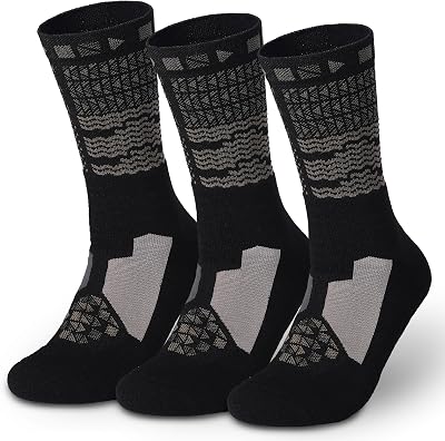 Lot de 3 paires de chaussettes de randonnée respirantes anti-ampoules, pour crossfit, cyclisme, padel, Noirs, 39-41