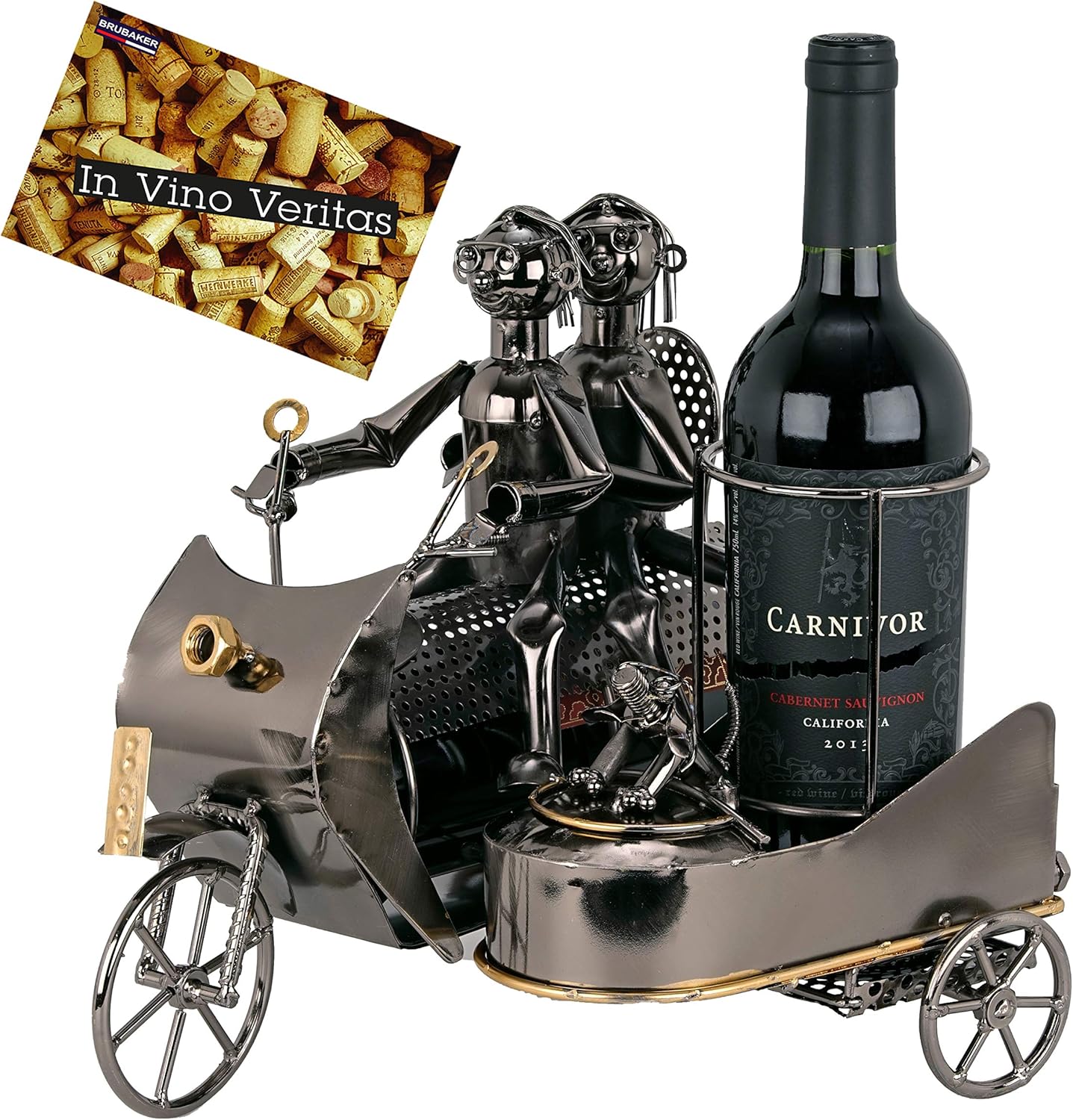 BRUBAKER Wine Bottle Holder Couple on Motorbike with Dog in Sidecar