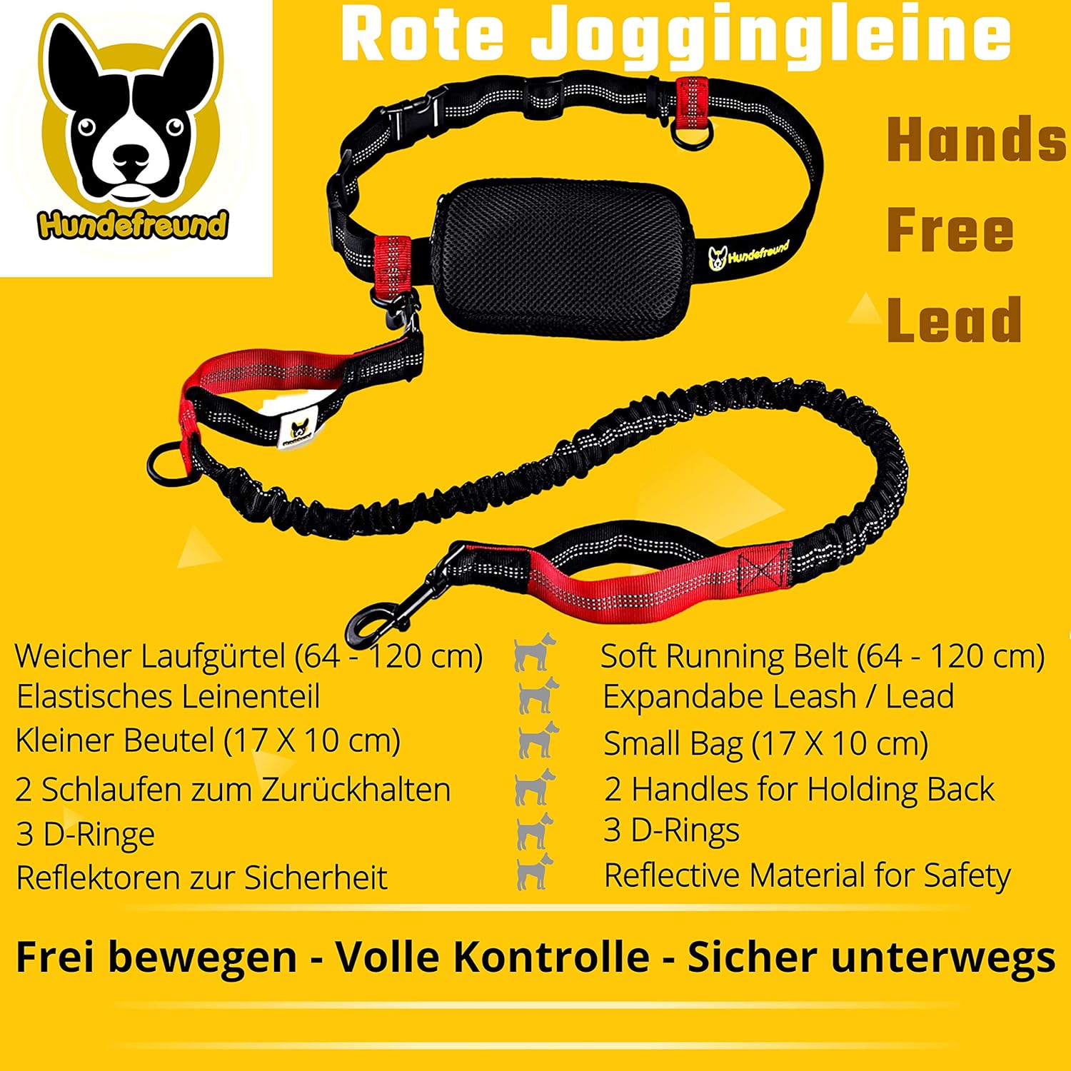 Premium dog lead, 120 cm to 200 cm, red, Für mittelgroße und große Hunde - Image 3