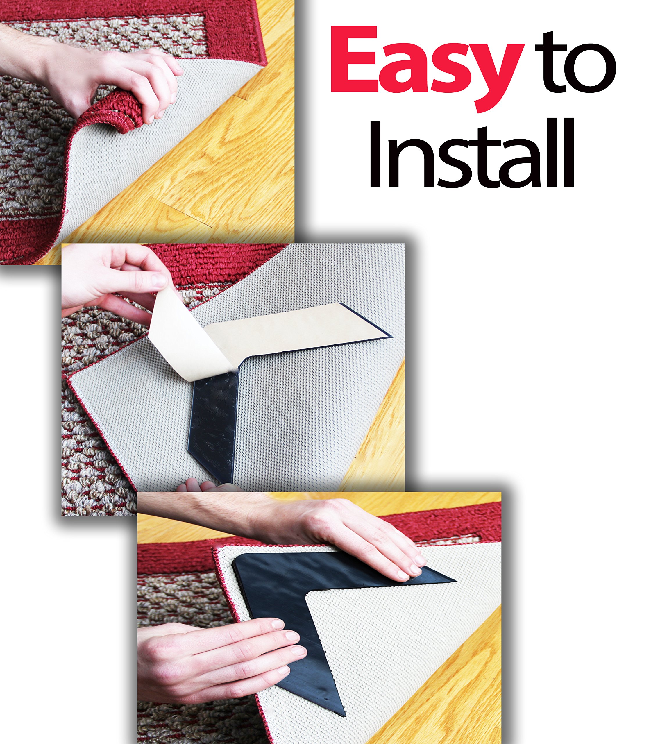 NeverCurl Instantly Stops Rug Corner Curling. Safe for wood floors. For