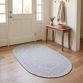 Braided Rug for Farmhouse Kitchen &amp; Entry, Cool Gray &amp; White, 3x5 Oval | Soft Cotton, Durable Stitching, Reversible, Hand Woven