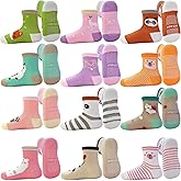 Tphon Toddler Baby Non Slip Socks Infant Anti Skid Socks with Grips 12 Pairs Crew Sock for 0-7 Years Kids Boys Girls