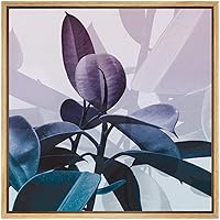 SIGNWIN Framed Canvas Wall Art Purple, Violet and Blue Rubber Ficus Elastica Leaves Botanical Plants Digital Art Modern Art Tropical Closeup Colorful for Living Room, Bedroom, Office - 16x16 inches