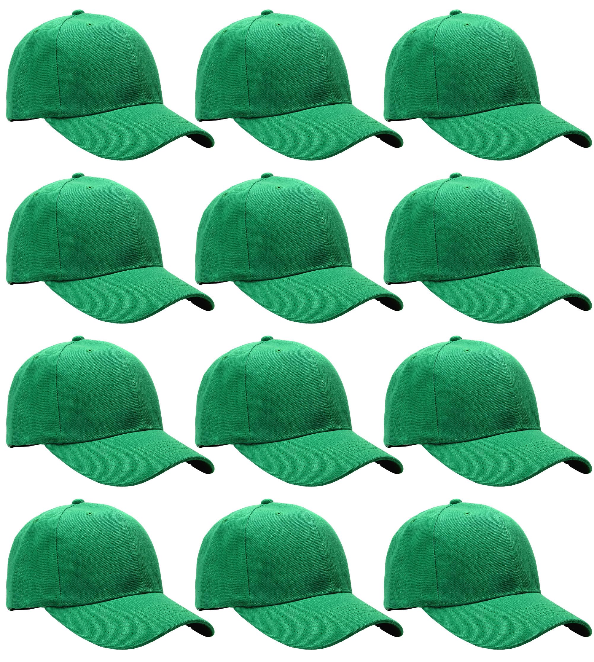 Photo 1 of Falari Wholesale Bulk Lot 12-Pack Baseball Cap Adjustable Size Plain Blank Solid Color (12-Pack Kelly Green)