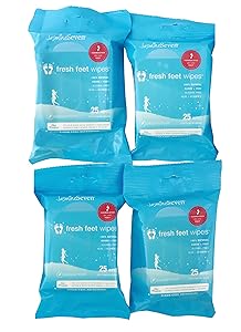 Fresh Feet Wipes - Natural Peppermint - 25-count Travel Packs - Set of 4 (Total 100 Foot and Body Wet Wipes) - by Jasmine Seven
