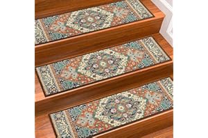 KOOTETA Stair Treads for Wooden Steps Indoor, 15 Pack 8" X 30" Non Slip Carpet Stair Treads with Reusable Adhesive for Kids Elders and Dogs, Surface Polyester TPR Backing Stair Rugs