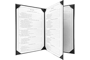 Goodsmart Columbia Casebound Menu Covers – 5-Pack, Black Premium Faux Leather Restaurant Menu Holders, 8.5" x 14", 4-View with Interior Album Corners