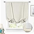DriftAway Double Layer Linen Blackout Tie Up Curtains Thermal Insulated Fully Lined Balloon Roman Shade Bathroom Window Adjustable Rod Pocket for Small Window 39 Inch by 55 Inch Light Linen