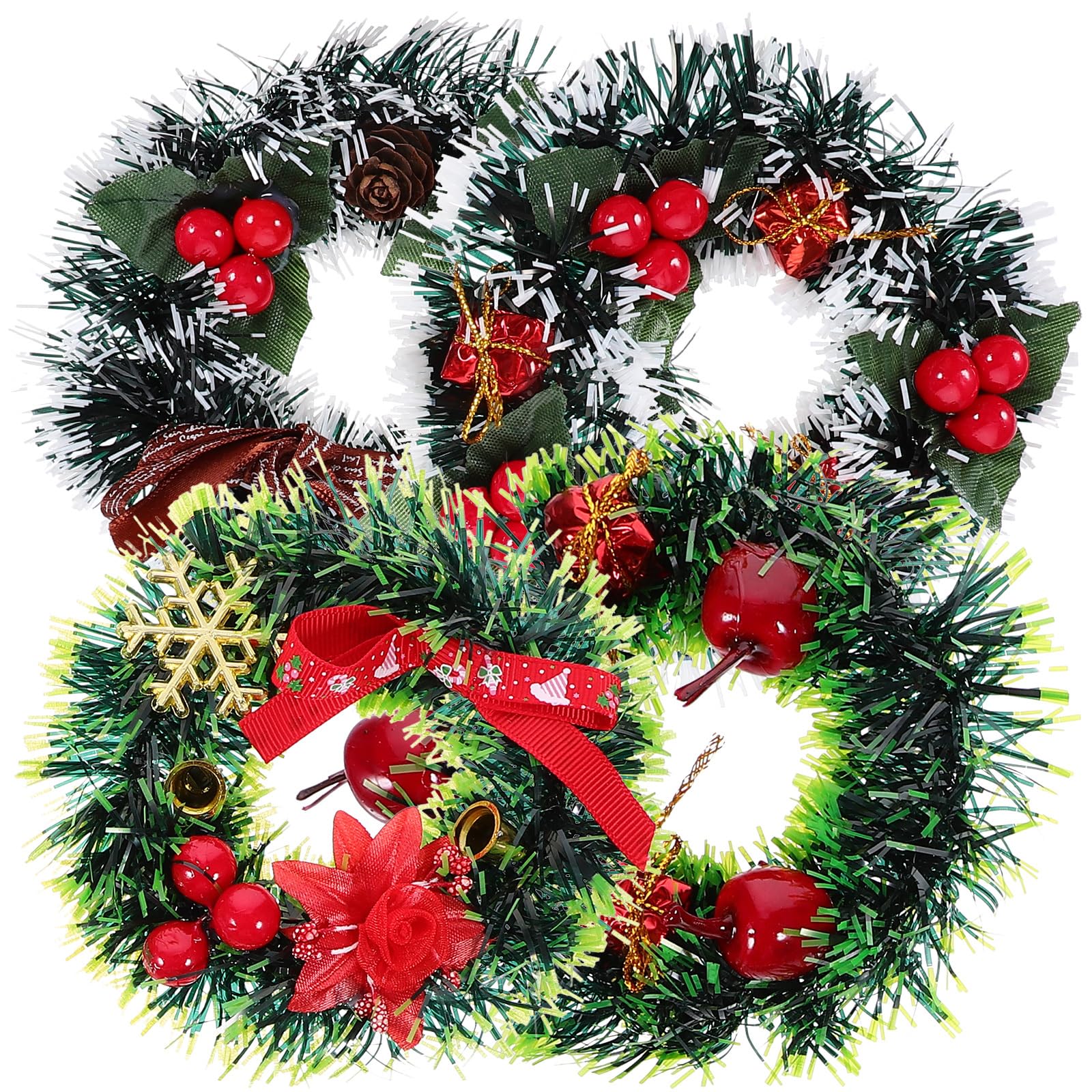 Amosfun 4 Pcs 12cm Christmas Garland Wreath Mini Xmas Artificial Pine Wreath Christmas Hanging Ornament for Wall Door Window