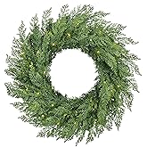 Puleo International 24" Pre-Lit Battery-Operated Artificial Flocked Wreath with Twinkle Rice Lights