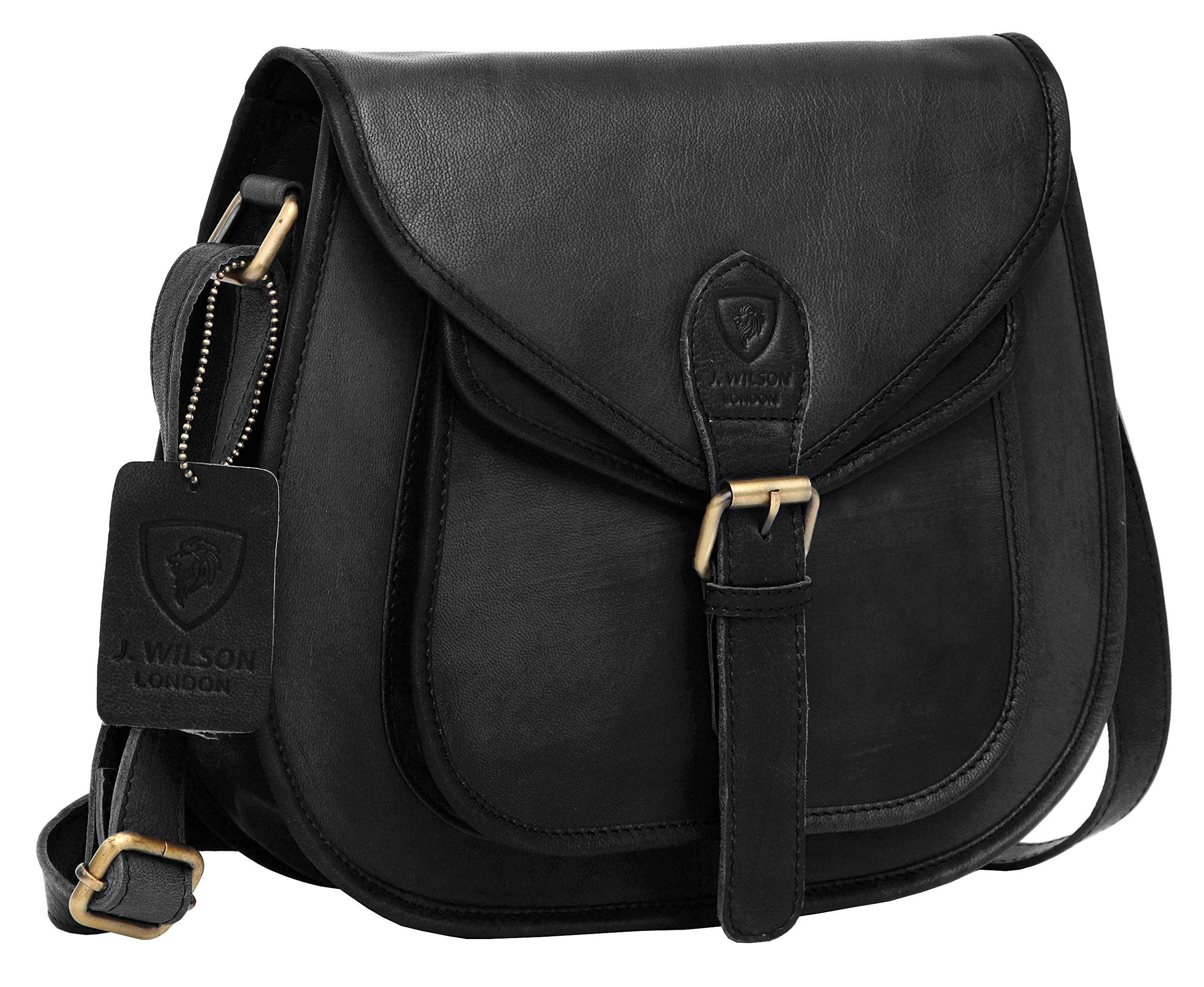 J WILSON London - Designer Genuine Real Distressed Retro Vintage Hunter Leather Handmade Women Ladies Unisex Flap over Travel Satchel Everyday Crossover Work