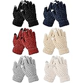 Mumufy 6 Pairs Kids Winter Gloves, Kids Knit Touchscreen Gloves, Toddler Fleece Lined Warm Gloves for Teen Girls Boys