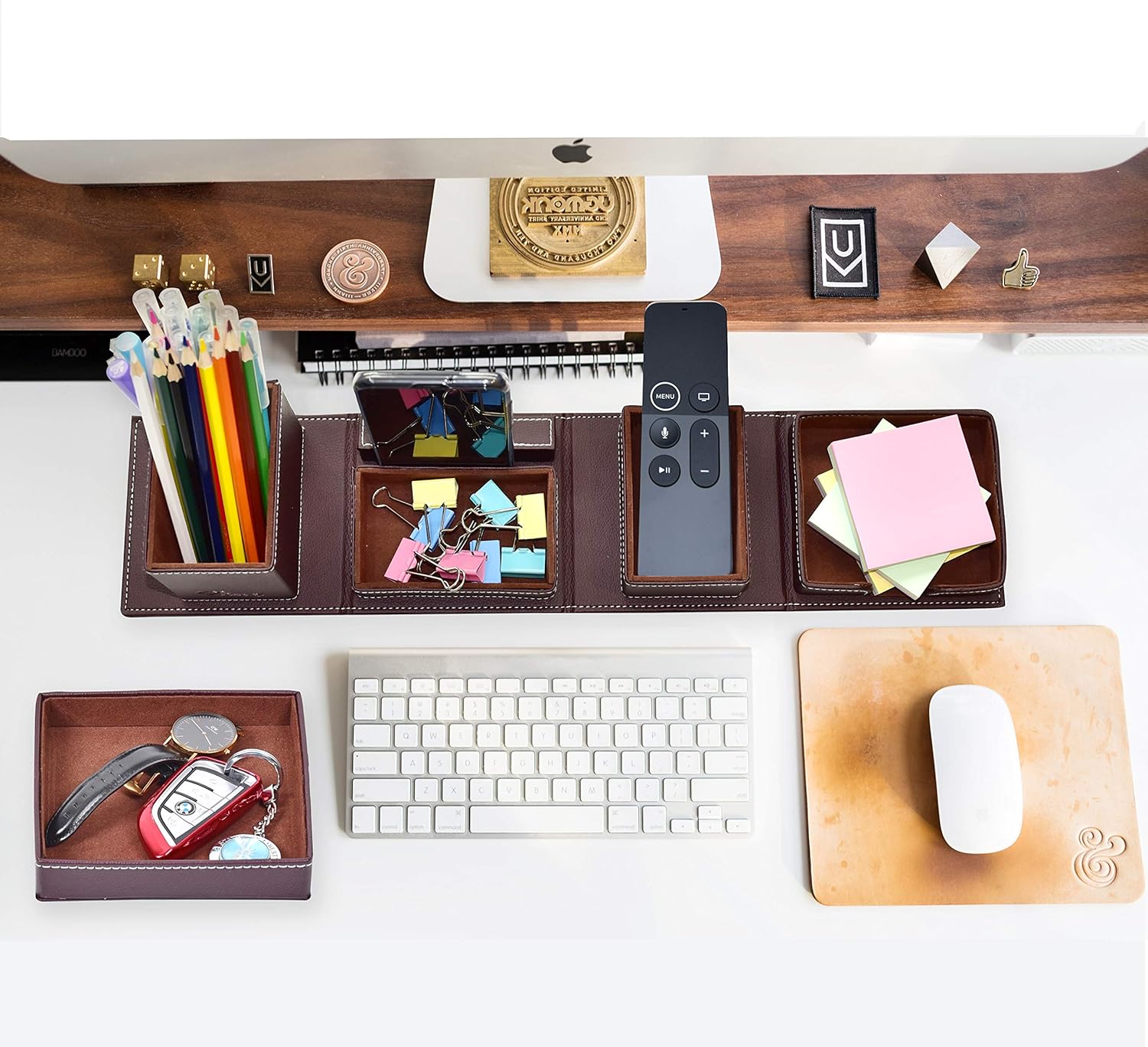 Leather Office Supplies, Desk Organizer Storage Boxes and Accessories, Desktop Storage for Business Cards/Stationery/Pens/Pencils/Mobile Phones(Brown) : Office Products