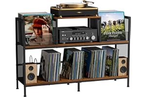 SONYABECCA Large Vintage Record Player Table with 4 Adjustable Dividers, Vinyl Record Storage Cabinet for Up to 350 Albums, Medieval Turntable Stand for Living Room, Bedroom (Patent Pending)