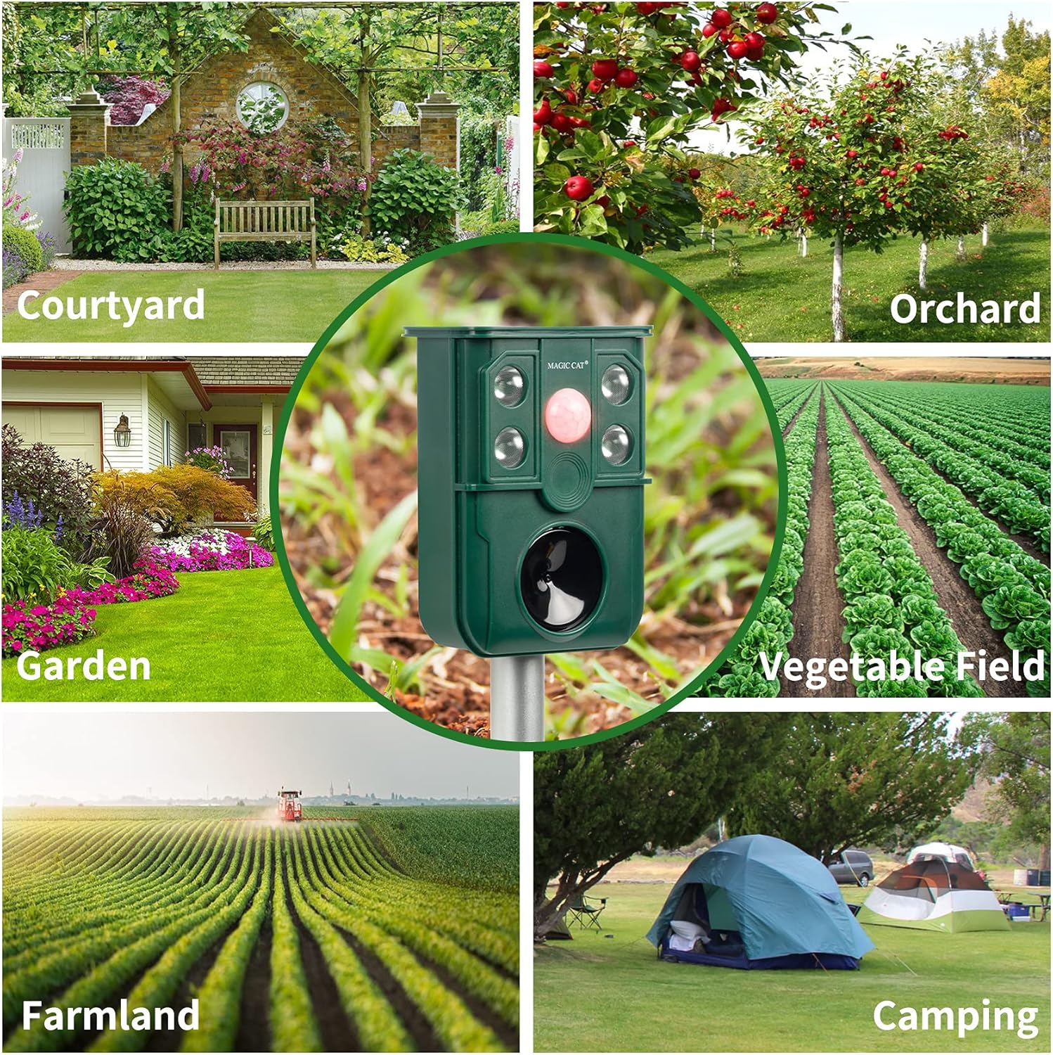 MAGIC CAT Solar Animal Repellent, Ultrasonic 5 in 1 Animal Repeller with Motion Sensor & Flashing Light, Waterproof Garden Yard Farm Repellent for Cat, Dog, Rat, Raccoon, Skunk, Squirrel, Deer, Rabbit : Garden & Outdoor