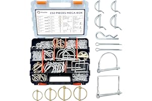PINAILER 232PCS of Trailer Hitch Pins, Lynch Pins, Trailer Pins, Hair Pins, PTO Pins, R Clip Cotter Pins for Heavy Duty Trailers Accessories Tractor Attachments, Lawn Mowers, Snow Plows, Farm Equipment